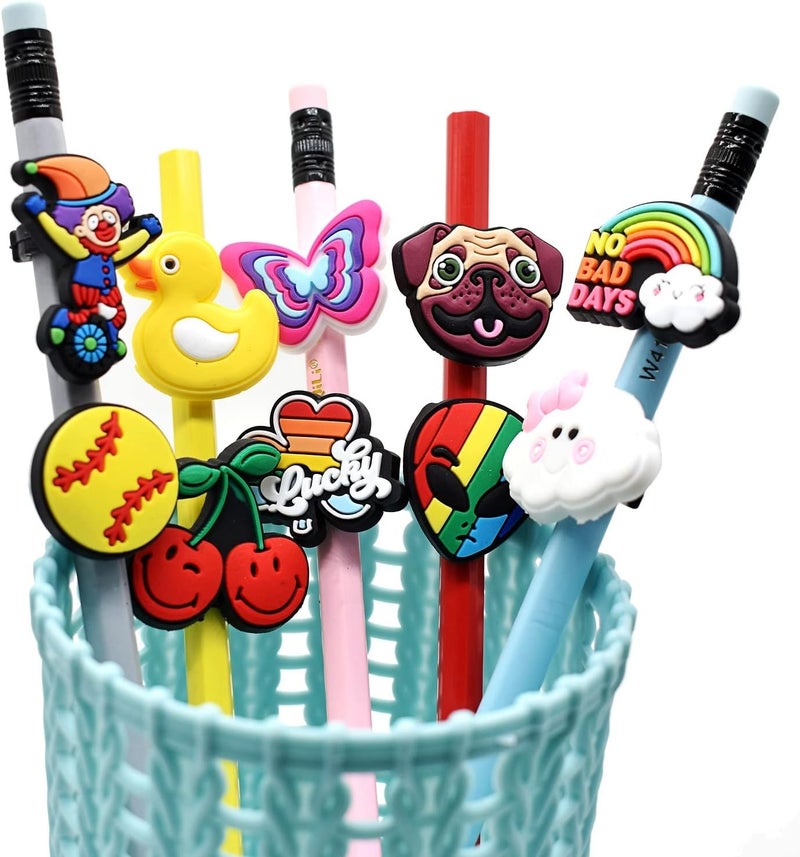 YEALQUE YEALQU 200PCS Random Different Pencil Topper Decoations Cute PVC Pencil Toppes Lovely Black Clip for Pupil/Junior Students Gifts Awards - Image 3